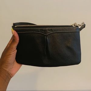 Black leather wristlet